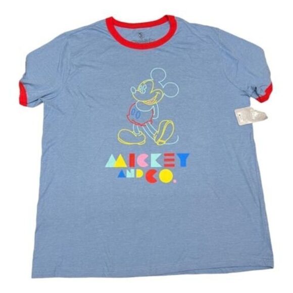 Disney Adult Mickey Mouse T-Shirt Ears Colorful World Logo Fun Ringer Retro - Picture 1 of 7